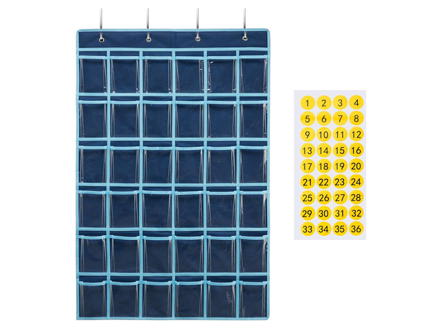 36 Clear Pockets Classroom Pocket Chart for Cell Phone and Calculator Holder, Door Hanging Pocket Chart for Classroom Phone Holder with Number...