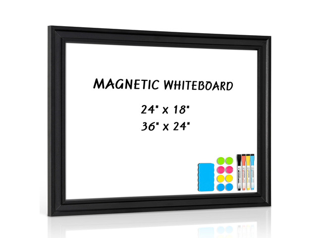 White Board for Wall, 24'' x 18'' Magnetic Dry Erase Board, Black Wooden Frame, Decorative Whiteboard, Wall Mounted, for Home, Office, Kitchen,...