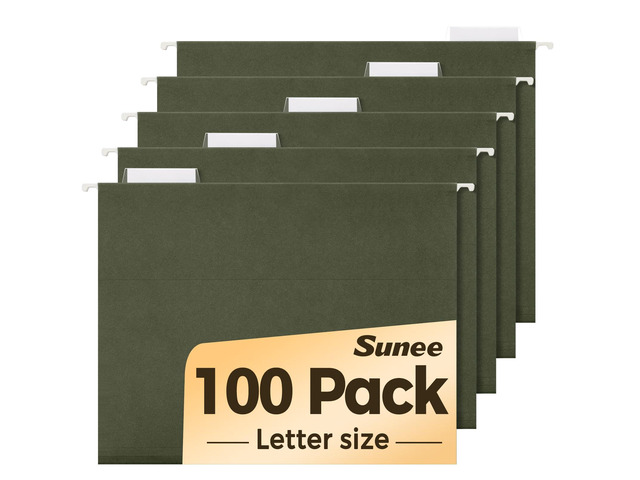 Hanging File Folders, 100 Pack Reinforced Hang Folders Letter Size, Adjustable 1/5-Cut Tabs, Designed for Bulky Files, Filing Cabinet, Standard Green