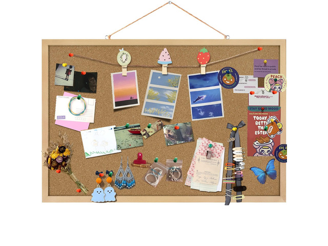Small Cork Bulletin Board, 23 x 15.7 Inches Wall Mounted Pin Board Natural Corkboard, Office Home School Vision Board, Wall Mounted Photo Notice...