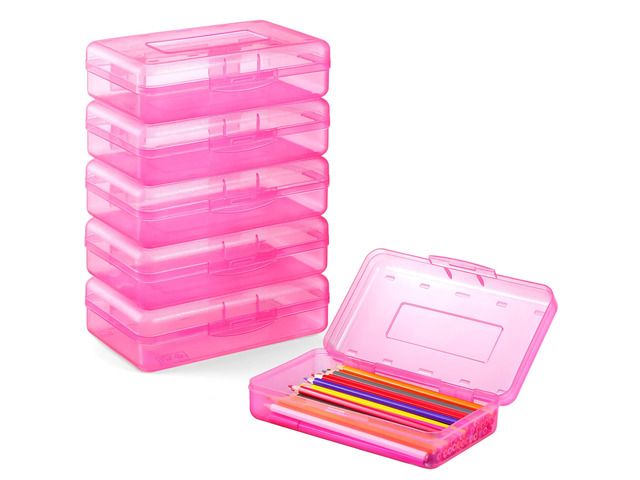 6 Pack Pencil Box, School Box, Hard Pencil Boxes for School Supplies Large Plastic Pencil Case with Lid, Clear Pencil Container, Stackable School...