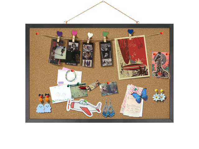 Small Cork Bulletin Board for Wall 23 x 15.7Inch Black Wood Frame Natural Corkboard, Office Home School Vision Board, Wall Mounted Photo Notice...