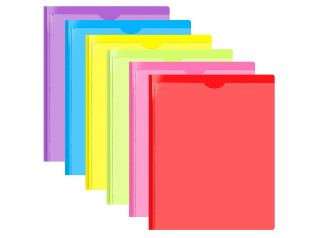 Heavy Duty Plastic Pocket Folder with Prongs and Clear Front Pocket - 6 Pack, 3 Prong Folders with Pockets and Card Slot, Assorted Colors Pocket...
