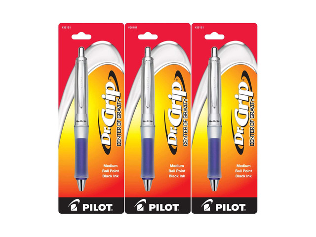Dr. Grip Center of Gravity Retractable Ball Point Pen, Medium Point, Black Ink, Pack of 3 (Blue)
