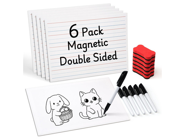 6 Pack Magnetic Dry Erase Lap Boards, Lined and Blank, 9 x 12 in 6 pack double sided 9 x 12 boards pair a lined side with a blank side for reusable...