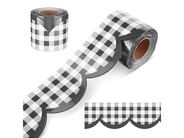 65ft Black and White Gingham Bulletin Board Border,3 inch Scalloped Edge Trim for Classroom Walls, Whiteboards, Desks, Windows, Doors, Lockers,...