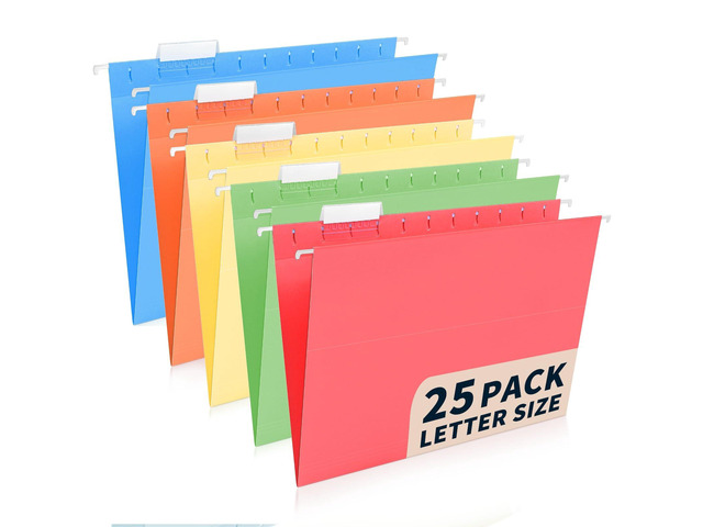 25-Pack Assorted Hanging File Folders,Letter Size with 35 Transparent Label Cards,50 Sticker Labels,1/5-Cut TabsHome Office & Filing Cabinets