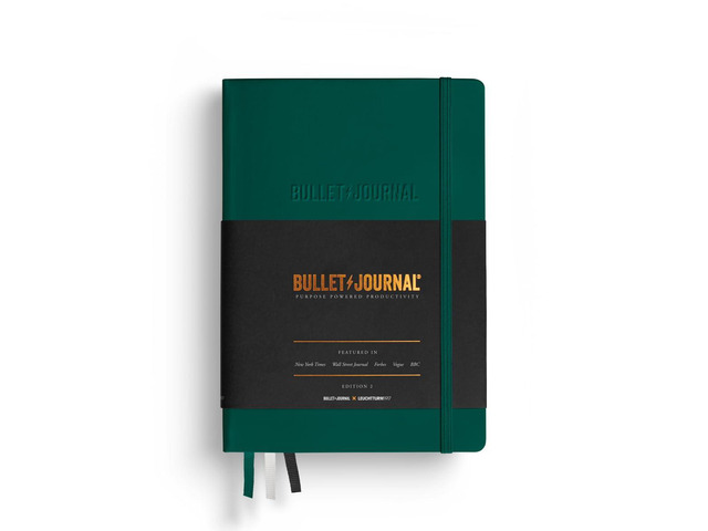 368952 Bullet Journal Edition 2 Green23, Medium A5, Hardcover, 206 Numbered Pages,Dotted