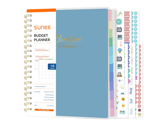 Budget Planner - Deluxe Monthly Budget Book with 12-Pockets for Bill Organizer, Undated 12 Month Expense Tracker Notebook & Account Book B5 Size...