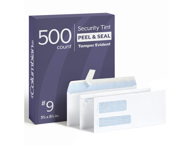 #9 Security Envelopes, 500 Pack, Double Window Self Seal Envelopes for Invoices and Business Mailings, Tamper Evident, 3-7/8' x 8-7/8', Durable 24...