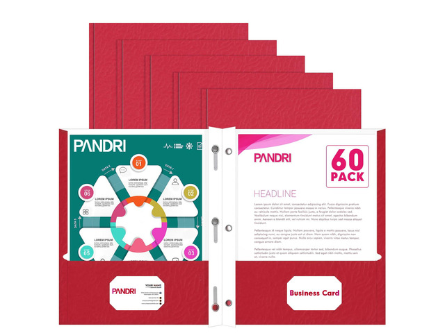 60 Pack Two Pocket Paper Folders with Prongs, Letter Size (Red) 3 Prong Folders with Pockets, Paper, 3 Hole Punched, For School, Office, Home,...