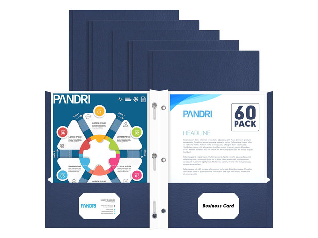 60 Pack Two Pocket Paper Folders with Prongs, Letter Size (Darkblue) 3 Prong Folders with Pockets, Paper, 3 Hole Punched, For School, Office, Home,...