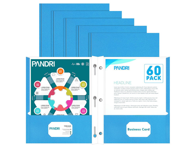 60 Pack Two Pocket Paper Folders with Prongs, Letter Size(Lightblue) 3 Prong Folders with Pockets, Paper, 3 Hole Punched, For School, Office, Home,...