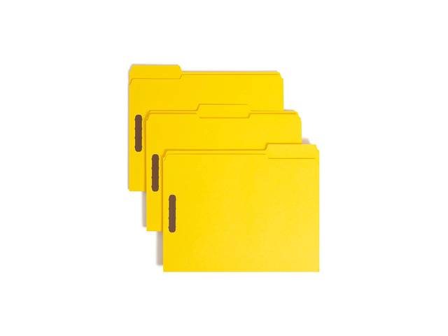 Fastener File Folders, Reinforced 1/3-Cut Tabs, 2 Fasteners, Letter Size, Yellow, 50 per Box (12940)