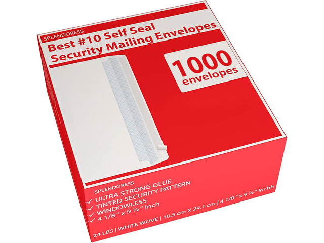 #10 Envelopes Letter Size Self Seal 1,000 Business Mailing Security Peel and Sealing Envelope 100% Tinted no 10 White Windowless Legal...