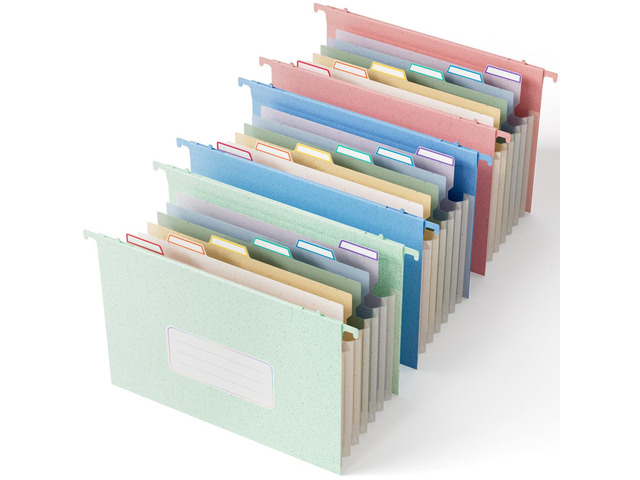 Wheat Straw Hanging File Folders,7-Pocket Accordion Organizer Large Capacity, Letter Size for Filing Cabinet, Healthy Living- UN Blue& Mint...