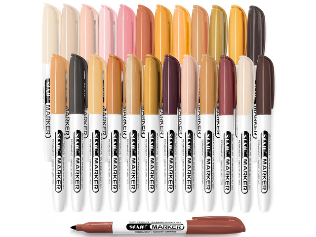 24 Skin Tone Permanent Markers - Assorted Portrait Colors, Fine Tip Alcohol-Based Markers for Portrait, Figure, Animals, Trees Painting, Coloring...