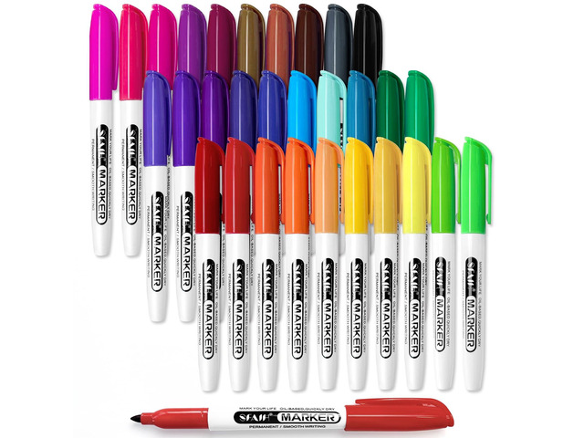 30 Colors Permanent Markers Fine Point, Art Coloring & Crafts & Mark Assorted Vibrant Colors, Quick-Drying Waterproof, Long-Lasting, Work on Paper...