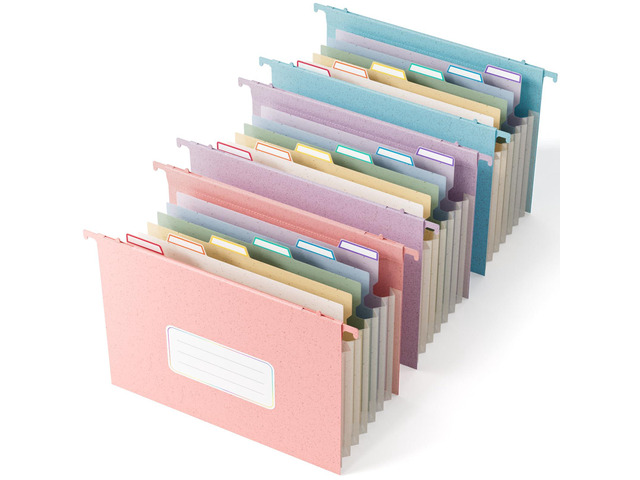 Wheat Straw Hanging File Folders,7-Pocket Accordion Organizer with 1.2' Expansion, Large-Capacity Letter Size for Filing Cabinet, 100% BPA Free,...