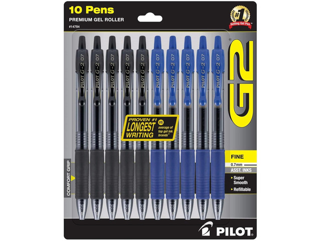 G2 Premium Gel Pens, 0.7mm Fine Point, Pack of 10 Refillable & Retractable, 5 Black & 5 Blue Ink Pens