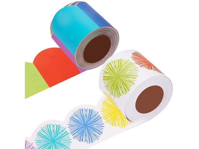 99Ft Bulletin Board Borders Colorful Scalloped Border Trim Roll Rainbow Bulletin Board Decorations Burst Pom Die Cut Classroom Borders for School...