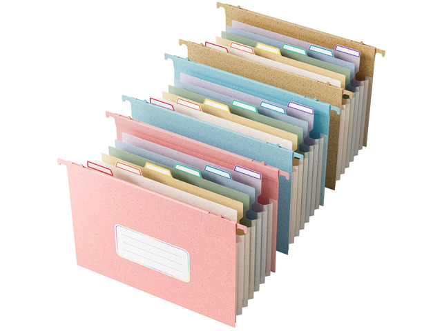 Wheat Straw Expanding Hanging File Folders, 3 Color File Organizer 1.2' Accordion Pockets, Large Capacity, Letter Size for Filing Cabinet, 100% BPA...