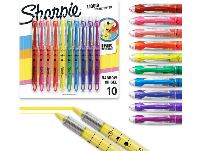 Liquid Highlighters, Chisel Tip, Assorted Colors, 10 Count - Journaling, School, Study Supplies
