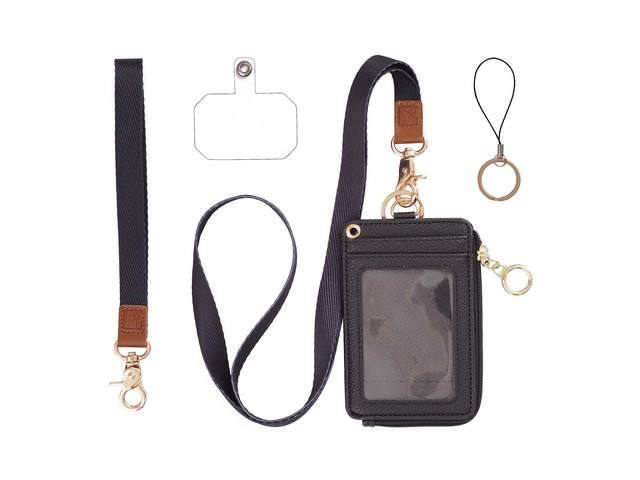 2-in-1 ID Badge Holder with Lanyard - Multi-Use Lanyard Keychain Wallet for Women, Small Keychain Wristlet Wallet with Strap & Lanyards for ID...