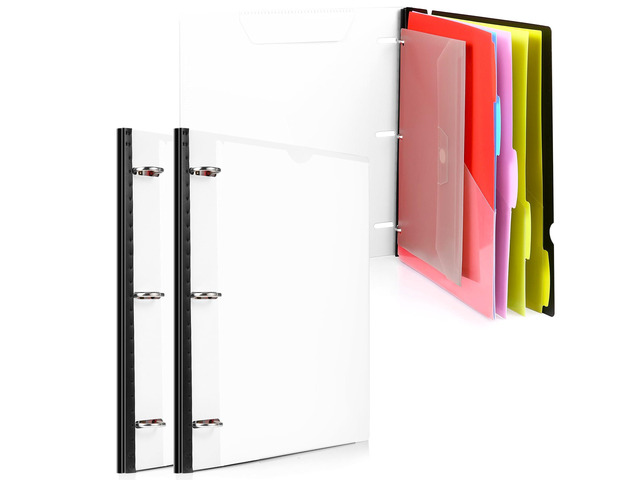 2-Pack Telescoping Project Organizer, 1 Inch 3 Ring Binder, White Clear Front Pocket / Tabbed Catalog Pocket / 5-Tab Pocket Dividers / 1 Plastic...