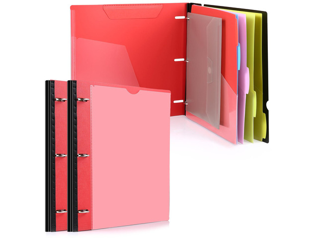 2-Pack Telescoping Project Organizer, 1 Inch 3 Ring Binder, Red Clear Front Pocket / Tabbed Catalog Pocket / 5-Tab Pocket Dividers / 1 Plastic...