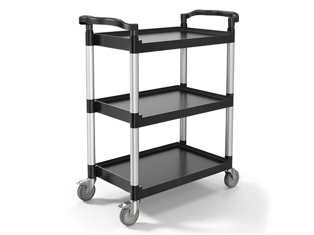 Utility Cart, 300 lbs Load Capacity, 3-Tier Utility Plastic Cart with 360° Swivel Wheels (2 with Brakes), 24.4 x 16.1-inch Food Service Cart for...