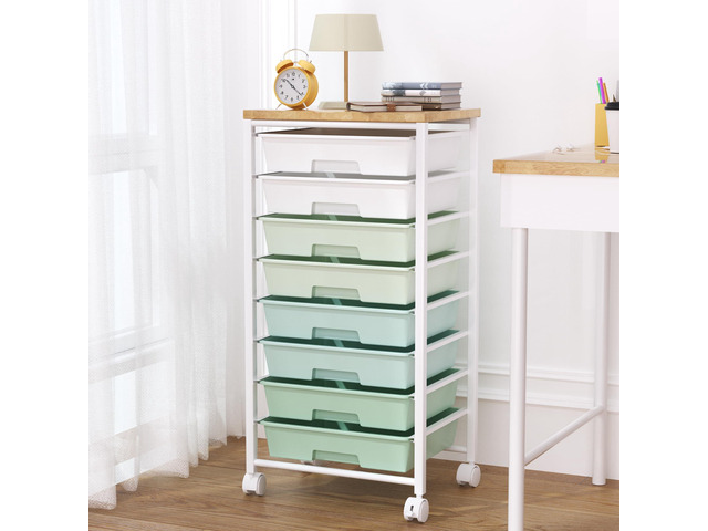 Rolling Cart with 8 Drawers, Storage Drawers Cart with Wooden Tabletop and Lockable Wheels, Craft Storage for Living Room, Office, Classroom, Craft...