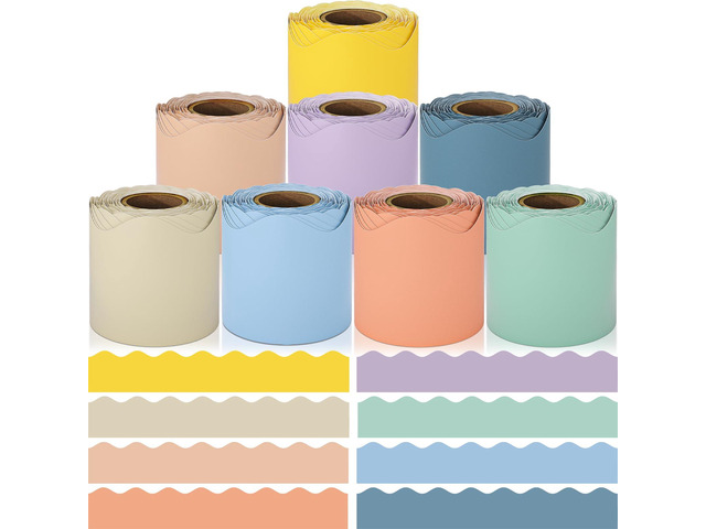 Bulletin Board Borders, 8 Rolls 262.4 Ft Pastel Boho Scalloped Trim Decor Boho Bulletin Board Decorations for Classroom, School, Office,...