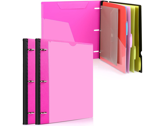 Telescoping Project Organizer 2-Pack, Pink Clear Front Pocket / Tabbed Catalog Pocket / 5-Tab Pocket Dividers / 1 Plastic Pocket in Each Binder