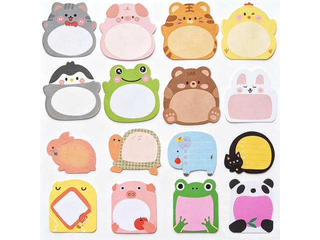 64 Pads Cute Sticky Notes, Animal Sticky Notes Self Adhesive Cartoon Notes Memo Pads Notes Page School Tab for School Office Supplies