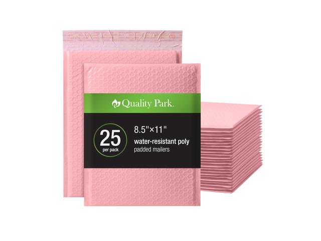 Bubble Mailers, 8.5 x 11, Light Pink Poly Mailers, Padded Envelopes, Shipping Bags, Water Resistant, Self Seal, 25 Per Box (QUA85908)