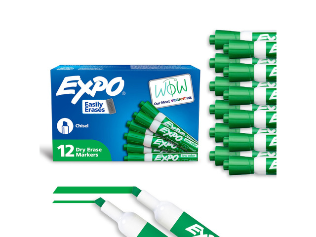 Dry Erase Markers, Low Odor Ink, Green, Chisel Tip, 12 Count - Whiteboard, Calendar, Organization, Essential Supplies for Office, School,...