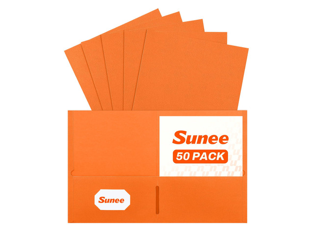 Two Pocket Folders, 50 Pack File Folders with Business Card Slot, Textured Paper, Fit Letter Size Paper, Paper File Folder for School Office Home...