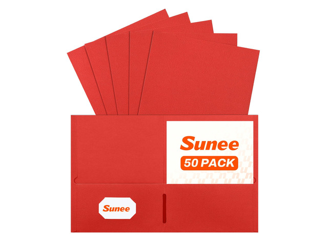 Two Pocket Folders, 50 Pack File Folders with Business Card Slot, Textured Paper, Fit Letter Size Paper, Paper File Folder for School Office Home...