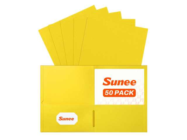 Folders with Pockets, 50 Pack File Folders with Business Card Slot, Textured Paper, Fit Letter Size Paper, Paper File Folder for School Office Home...