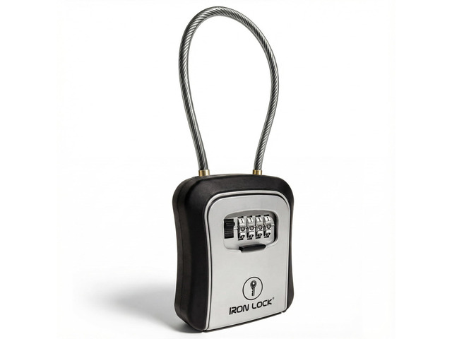 Medium Key Lock Box with Code, 15-in Steel Cable Shackle (Grey) Built-in key hooks + catch tray; hangs on handles, gates, fences or a hasp;...