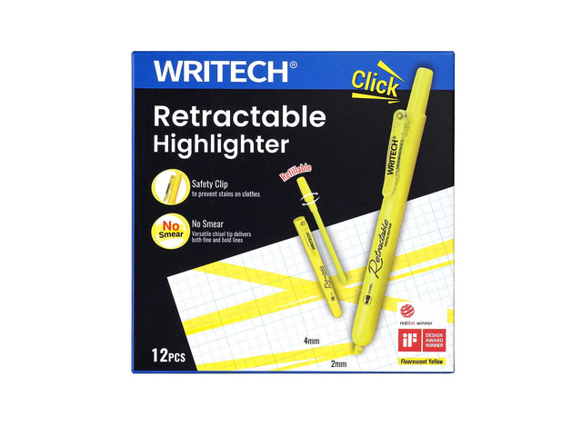 Retractable Highlighters Chisel Tip: 12ct Fluorescent Yellow Ink Refillable Marker Pens No Bleed & Smear for Home School Office Highlighting...