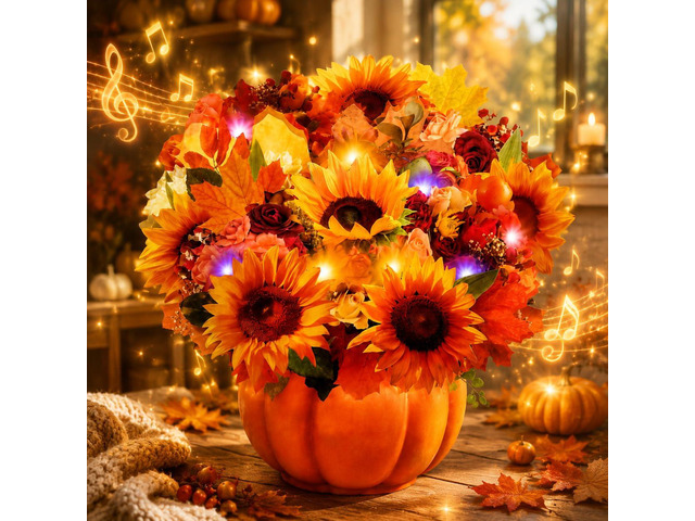 Thanksgiving Cards, Pop Up Fall Sunflower Bouquet with Music and Light, Thanksgving Gifts Sunflower Gifts for Mom, Women, Wife, Sister