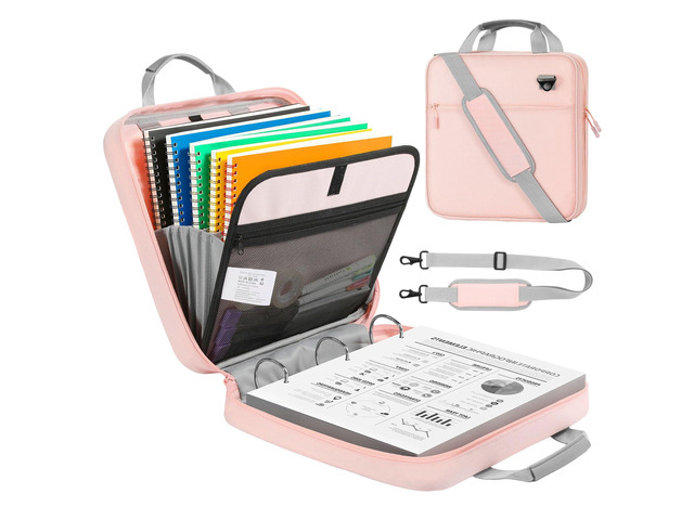 Zipper Binder, 3 Inch 3 D Ring, 5 Tab File Folders, 700 Sheets, Pink Water-repellent 900D Oxford fabric with 5 folders, 2 mesh pocket, reinforced...