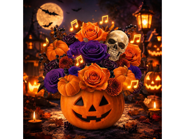 Halloween Bouquet Card with Music and Lights, Halloween Card with Skeleton, Halloween Gifts for Men, Women, Spooky Musical Greeting Card