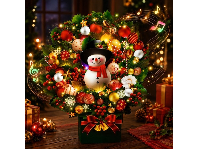 Bouquet Christmas Cards with Lights and Music, Snowman Style