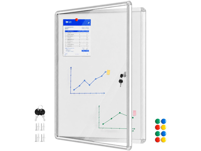 36'x24' Enclosed Bulletin Board Tamper-Proof Dispaly Case, Aluminium Frame, Magentic Whiteboard, Shatter Resistant Lockable Bulletin Board,...
