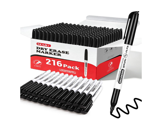 Black Dry Erase Markers Fine Tip, 216 Pack, 1-2mm Line, Low Odor Easily Erases, for Whiteboards & Non-Porous Surface, Ideal for Classroom, Office,...