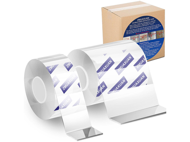 Double Sided Tape Heavy Duty, Clear Wall Mounting Tape, Picture Hanging Adhesive Strips Removable, Strong Poster Glue Adhesive Tape, Nano Tape...