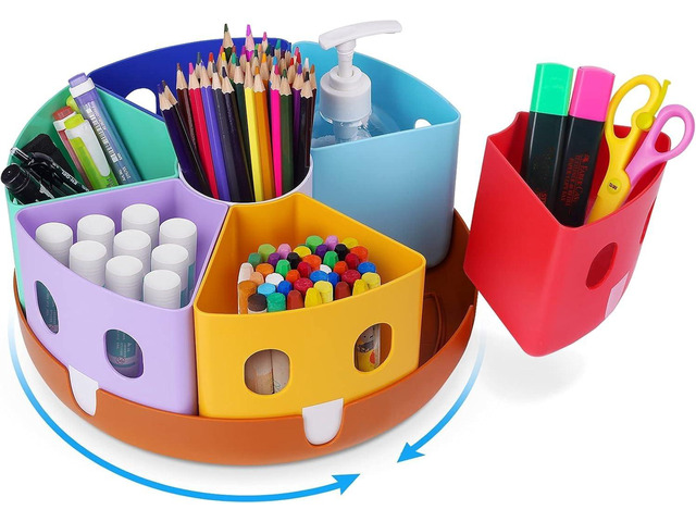 Rotating Art Supply Organizer, Lazy Susan Caddy, Large Rotating organizer keeps markers, crayons and craft supplies visible and easy to reach on...